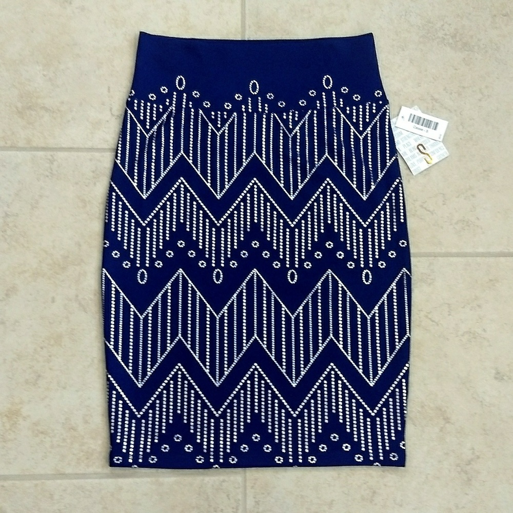 NWT! LuLaRoe Cassie Skirt Elegant Blue Silver S